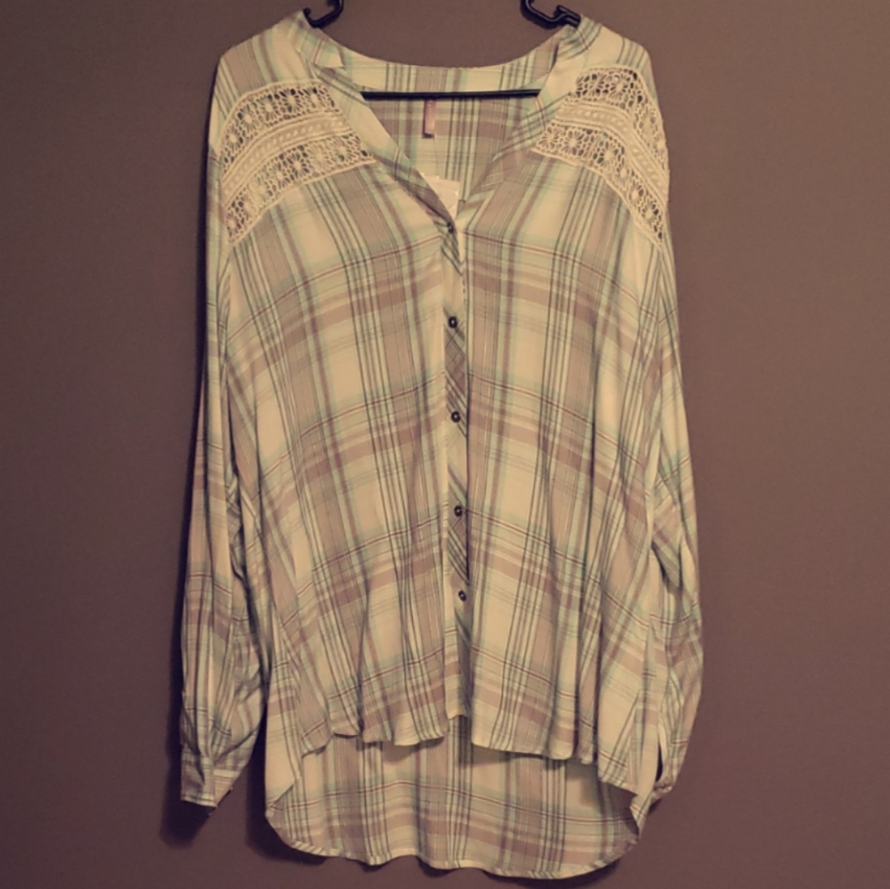 Women's Plaid Button Down Top Size XL